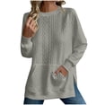 thumbnail image 1 of SHTXOZHI Women's Crewneck Sweatshirts Long Sleeve Side Slit Causal Pullover Tops with Pocket, 1 of 6