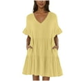thumbnail image 1 of SHTXOZHI Women's Dresses Summer Short Sleeve V Neck A-Line Tiered Casual Dress with Pockets, 1 of 7