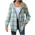 thumbnail image 1 of SHTXOZHI Women's Flannel Plaid Jacket Button Down Hooded Shacket Coat Outerwear with Pocket, 1 of 7