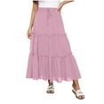 thumbnail image 1 of SHTXOZHI Women's Flowy Boho Skirts High Waisted Drawstring A-Line Tiered Beach Vacation Skirt, 1 of 6