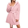 thumbnail image 1 of SHTXOZHI Women's Fuzzy Bathrobes Fleece Plush Hooded Robes Lightweight Warm Robe with Belt, 1 of 6