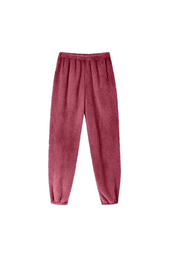 Women's Fuzzy Plush Pajama Pants Elastic Waist Lounge Sleep Pants Warm Pj Bottoms