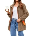 thumbnail image 1 of SHTXOZHI Women's Fuzzy Sherpa Fleece Jackets Zip Up Lapel Fall Winter Coat Outerwear with Pockets, 1 of 9
