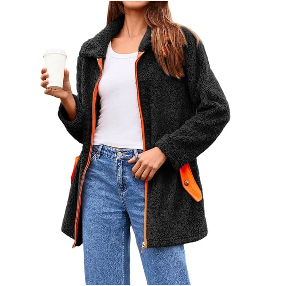 SHTXOZHI Women's Fuzzy Sherpa Fleece Jackets Zip Up Lapel Fall Winter Coat Outerwear with Pockets