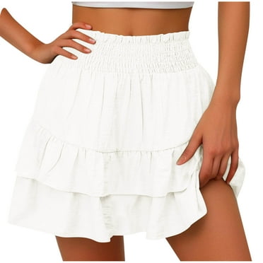 SHTXOZHI Women's High Waist A-Line Mini Skirt 2024 Summer Casual Solid Color Tiered Skirt