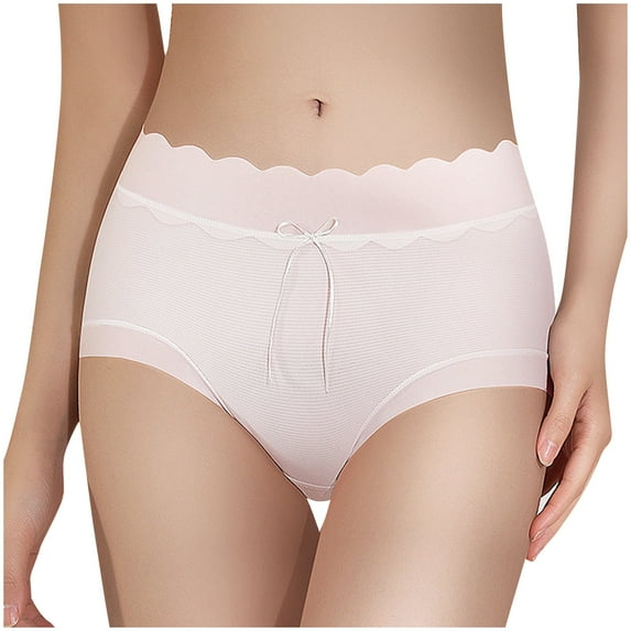 SHTXOZHI Women's Ice Silk Panties Mid Waisted Bow Underwear Full Coverage Stretch Soft Briefs