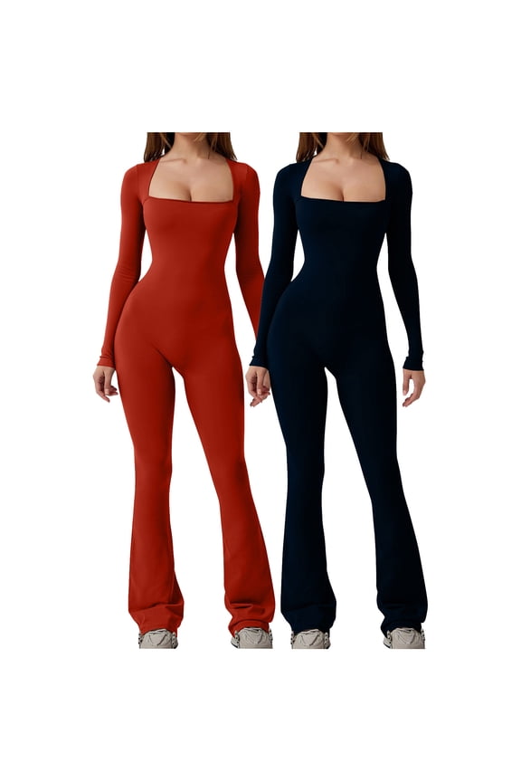 Women's Jumpsuit Workout Gym Yoga Jumpsuits Long Sleeve Exercise Rompers 2 Pack