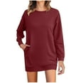 thumbnail image 1 of SHTXOZHI Women's Long Sleeve Crewneck Sweatshirt Dress Casual Solid Color Mini Dresses with Pockets, 1 of 6