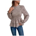 thumbnail image 1 of SHTXOZHI Women's Long Sleeve Ruffle Blouses Dressy Casual Crewneck Tops Fall Printed Shirts, 1 of 6