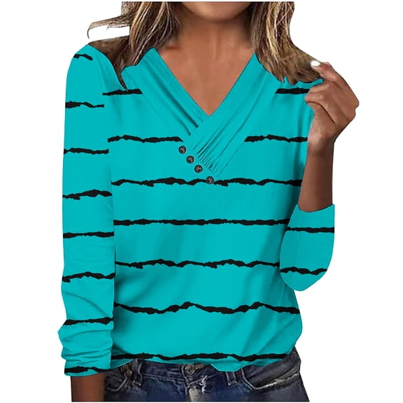 SHTXOZHI Women's Long Sleeve Shirts Ruffle V Neck Print Blouse Tops Casual Fall Outfit