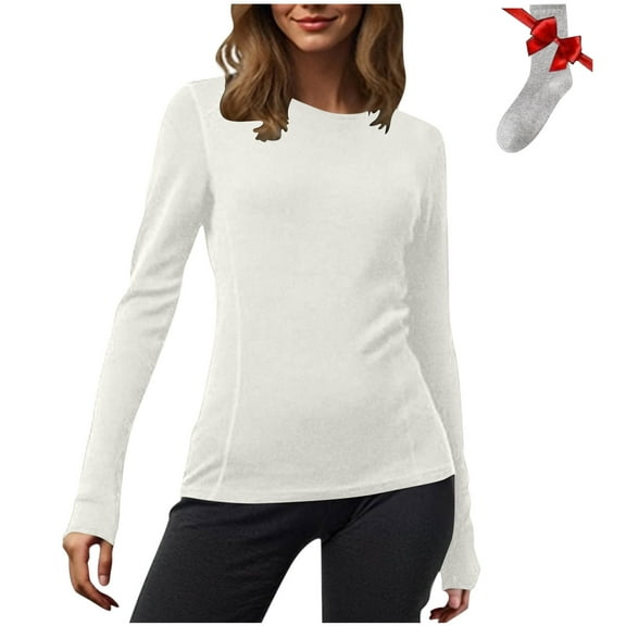 SHTXOZHI Women's Long Sleeve Thermal Tops Crewneck Layering Shirts Pajamas Tops with Sock