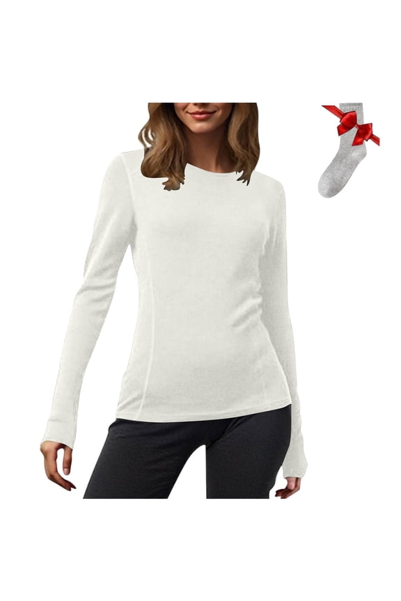 Women's Long Sleeve Thermal Tops Crewneck Layering Shirts Pajamas Tops with Sock