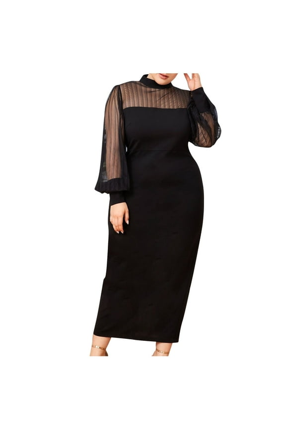 Women's Mock Neck Long Sleeve Cocktail Dress Plus Size Elegant Wedding Guest Dress