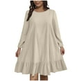 thumbnail image 1 of SHTXOZHI Women's Plus Size Dress Fall Long Sleeve Crewneck A-Line Tiered Casual Loose Dresses, 1 of 6