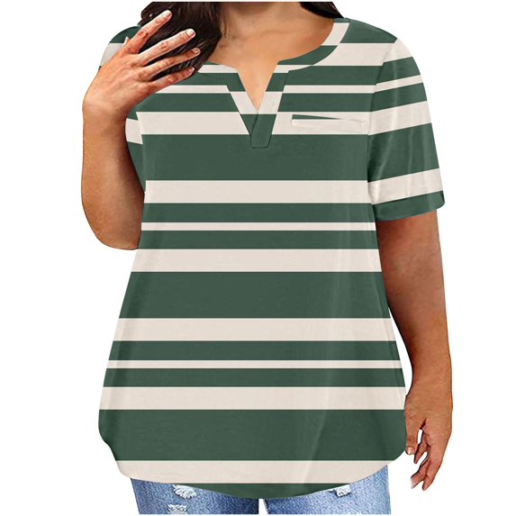 SHTXOZHI Women's Plus Size Short Sleeve T-Shirts V Neck Summer Tops Color Block Casual Tees
