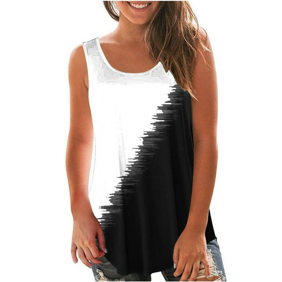 SHTXOZHI Women's Summer Sleeveless Tank Tops Trendy Crewneck Printed Shirts Casual Loose Tops