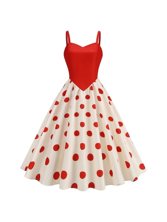 Women's Summer Spaghetti Strap Dresses Sleeveless Ruffle A-Line Vintage Party Dress