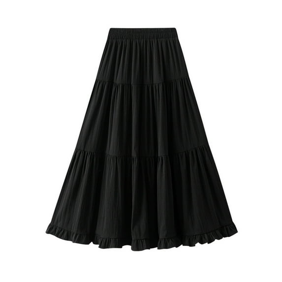 SHTXOZHI Women's Summer Spring A-Line Ruffle Tiered Casual Skirt High Waist Solid Color Long Skirts