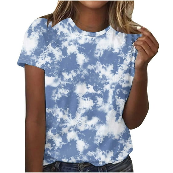 SHTXOZHI Women's Tie-Dye T Shirts Trendy Summer Short Sleeve Crewneck Casual Tee Tops