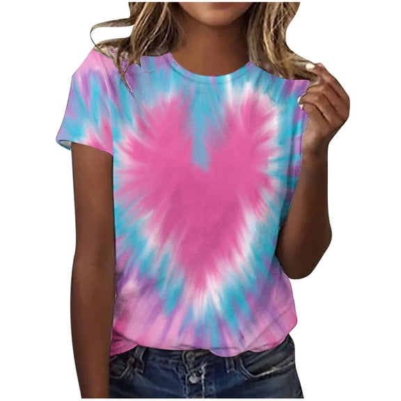 SHTXOZHI Women's Tie-Dye T Shirts Trendy Summer Short Sleeve Crewneck Casual Tee Tops
