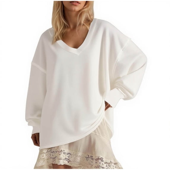 SHTXOZHI Women's V Neck Sweatshirts Long Sleeve Casual Pullover Tops Loose Fall Outfits