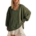 thumbnail image 1 of SHTXOZHI Women's V Neck Sweatshirts Long Sleeve Casual Pullover Tops Loose Fall Outfits, 1 of 5