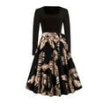 thumbnail image 1 of SHTXOZHI Women's Vintage Cocktail Party Dress Long Sleeve Square Neck A-Line Print Dress with Belt, 1 of 2