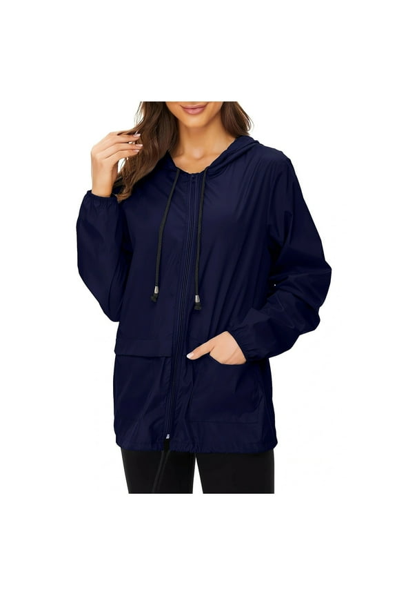 Women's Waterproof Windproof Jacket Zip Up Long Sleeve Coat Outdoor Hiking Jacket with Pockets