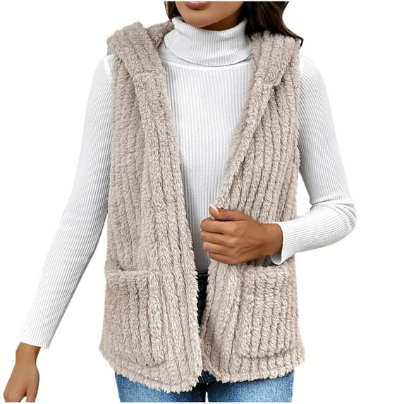 SHTXOZHI Women's Winter Fuzzy Fleece Vest Fall Winter Sleeveless Sherpa Jacket Warm Outwear with Pockets