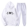 thumbnail image 1 of SHTXOZHI Womens 2 Piece Outfitd Sets Graphic Sweatsuit Long Sleeve Hooded Sweatshirts Drawstring Pants, 1 of 2