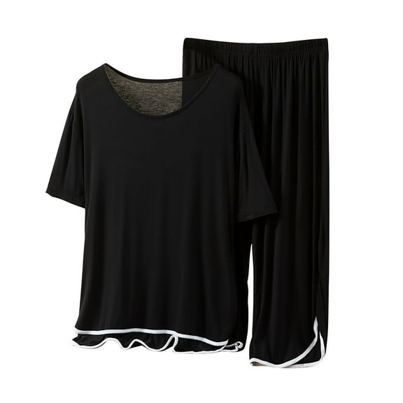 SHTXOZHI Womens 2Pcs Pajama Sets Short Sleeve Tops Capri Pants Pjs Lounge Sets Sleepwear