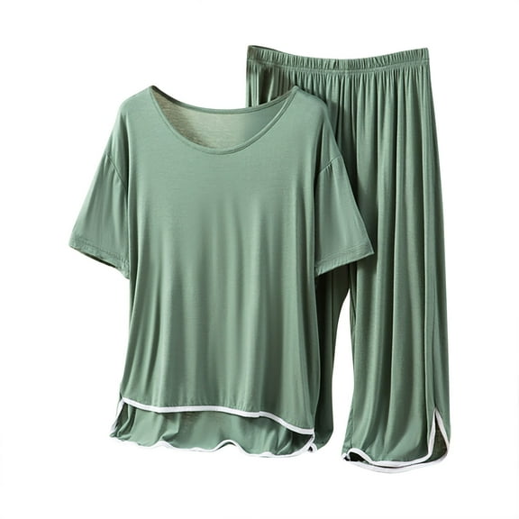 SHTXOZHI Womens 2Pcs Pajama Sets Short Sleeve Tops Capri Pants Pjs Lounge Sets Sleepwear