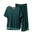 thumbnail image 1 of SHTXOZHI Womens 2Pcs Pajama Sets Short Sleeve Tops Capri Pants Pjs Lounge Sets Sleepwear, 1 of 3