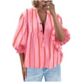 thumbnail image 1 of SHTXOZHI Womens 3/4 Sleeve Blouses V Neck Button Down Striped Shirt Tops Fall Trendy Outfits, 1 of 7
