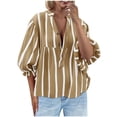 thumbnail image 1 of SHTXOZHI Womens 3/4 Sleeve Blouses V Neck Button Down Striped Shirt Tops Fall Trendy Outfits, 1 of 6