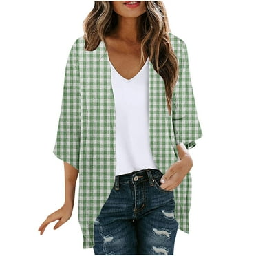 SHTXOZHI Womens 3/4 Sleeve Casual Cardigan 2024 Fall Open Front Printed Cardigan Lightweight Cover Up Tops