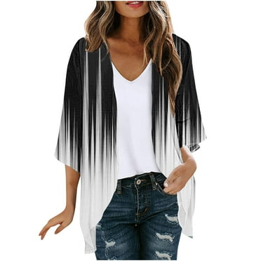SHTXOZHI Womens 3/4 Sleeve Casual Cardigan 2024 Fall Open Front Printed Cardigan Lightweight Cover Up Tops