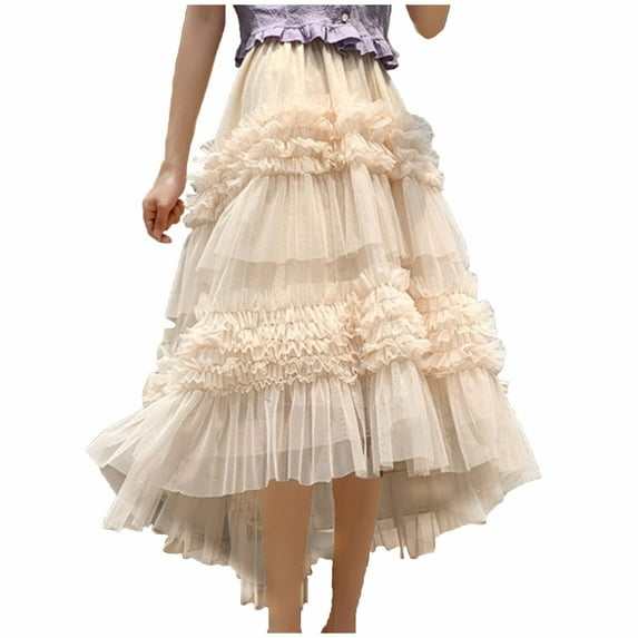 SHTXOZHI Womens A-Line Long Tulle Skirts High Waist Mesh Tiered Layered Irregular Party Skirt