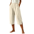 thumbnail image 1 of SHTXOZHI Womens Basic Capri Pants Elastic Waisted Straight Leg Ruched Capris Casual Vacation Bottoms with Pockets, 1 of 6