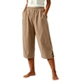 thumbnail image 1 of SHTXOZHI Womens Basic Capri Pants Elastic Waisted Straight Leg Ruched Capris Casual Vacation Bottoms with Pockets, 1 of 6