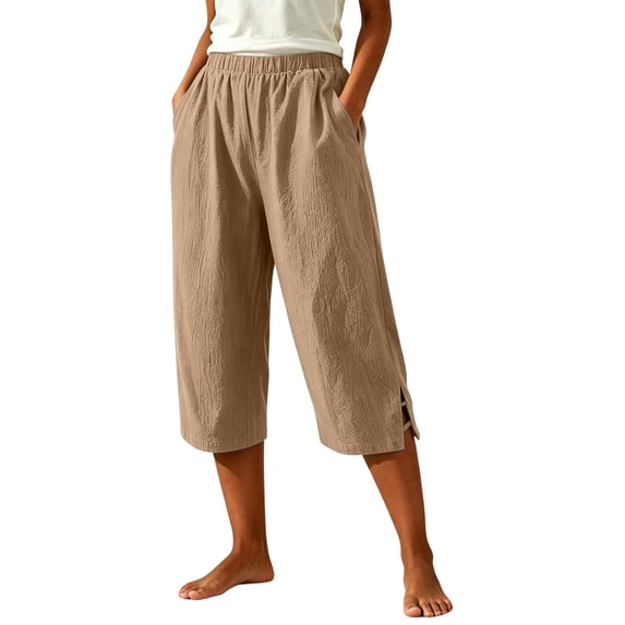SHTXOZHI Womens Basic Capri Pants Elastic Waisted Straight Leg Ruched Capris Casual Vacation Bottoms with Pockets