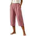 thumbnail image 1 of SHTXOZHI Womens Basic Capri Pants Elastic Waisted Straight Leg Ruched Capris Casual Vacation Bottoms with Pockets, 1 of 6