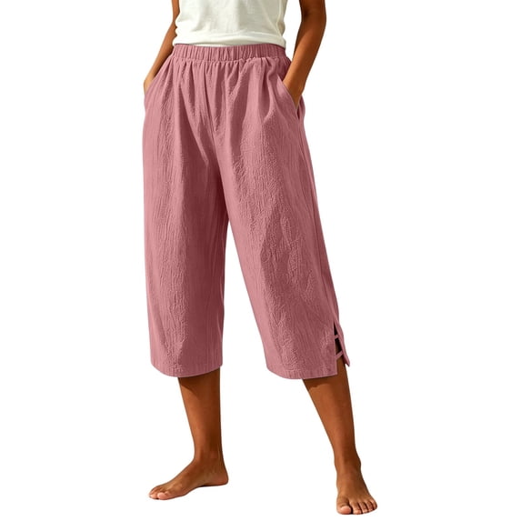SHTXOZHI Womens Basic Capri Pants Elastic Waisted Straight Leg Ruched Capris Casual Vacation Bottoms with Pockets