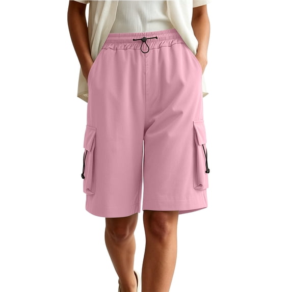 SHTXOZHI Womens Cargo Capris Drawstring Elastic Waisted Wide Leg Pants Casual Vacation Hiking Bottoms with Pockets