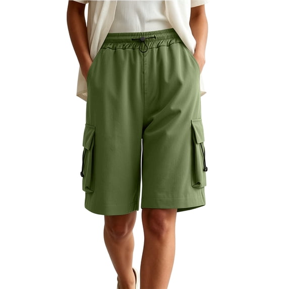 SHTXOZHI Womens Cargo Capris Drawstring Elastic Waisted Wide Leg Pants Casual Vacation Hiking Bottoms with Pockets