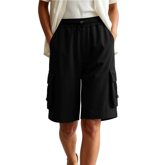 SHTXOZHI Womens Cargo Capris Drawstring Elastic Waisted Wide Leg Pants Casual Vacation Hiking Bottoms with Pockets