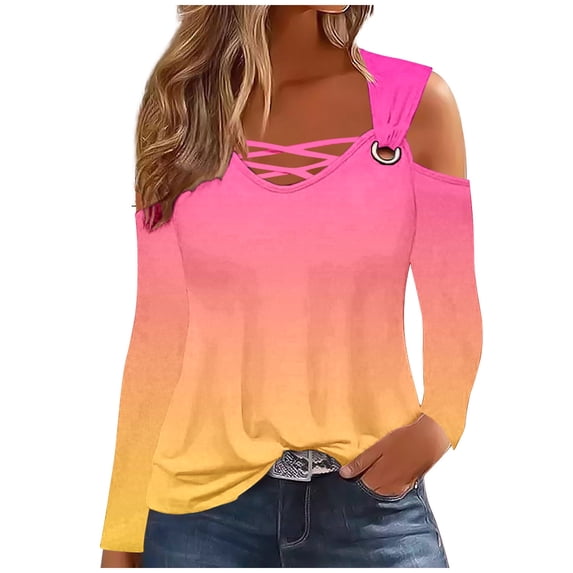 SHTXOZHI Womens Cold Shoulder Tops Long Sleeve Print Blouses Criss Cross V Neck Fall Tops