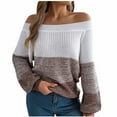thumbnail image 1 of SHTXOZHI Womens Fall Off The Shoulder Sweaters Long Sleeve Color Block Knit Winter Pullover Tops, 1 of 7