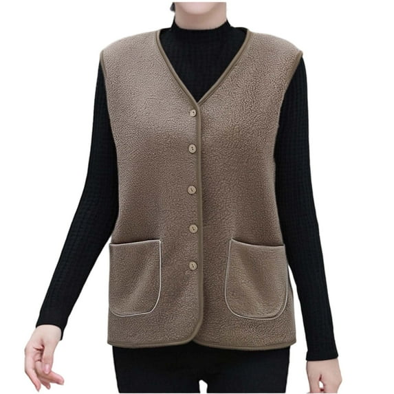 SHTXOZHI Womens Fleece Vest Sleeveless Fuzzy Sherpa Jacket Button Down Warm Outerwear with Pockets