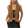 thumbnail image 1 of SHTXOZHI Womens Fringe Vest Sleeveless Open Front Cardigan Tassel Coats Trendy Outerwear, 1 of 7
